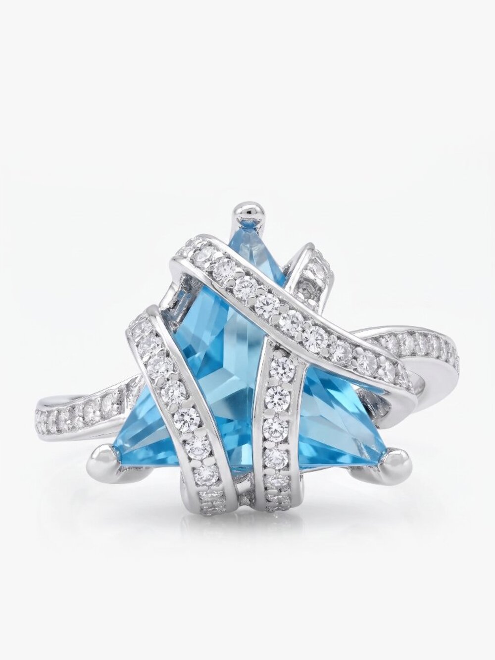 Aquamarine Blue Trillion Gemstone Ring, real 925 Sterling Silver Charmed Aroma
